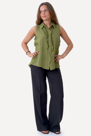 Mio Hør Top - Olive