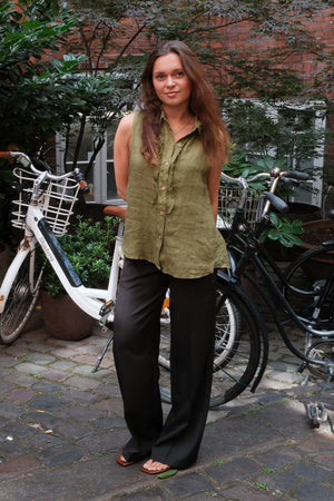 Mio Hør Top - Olive