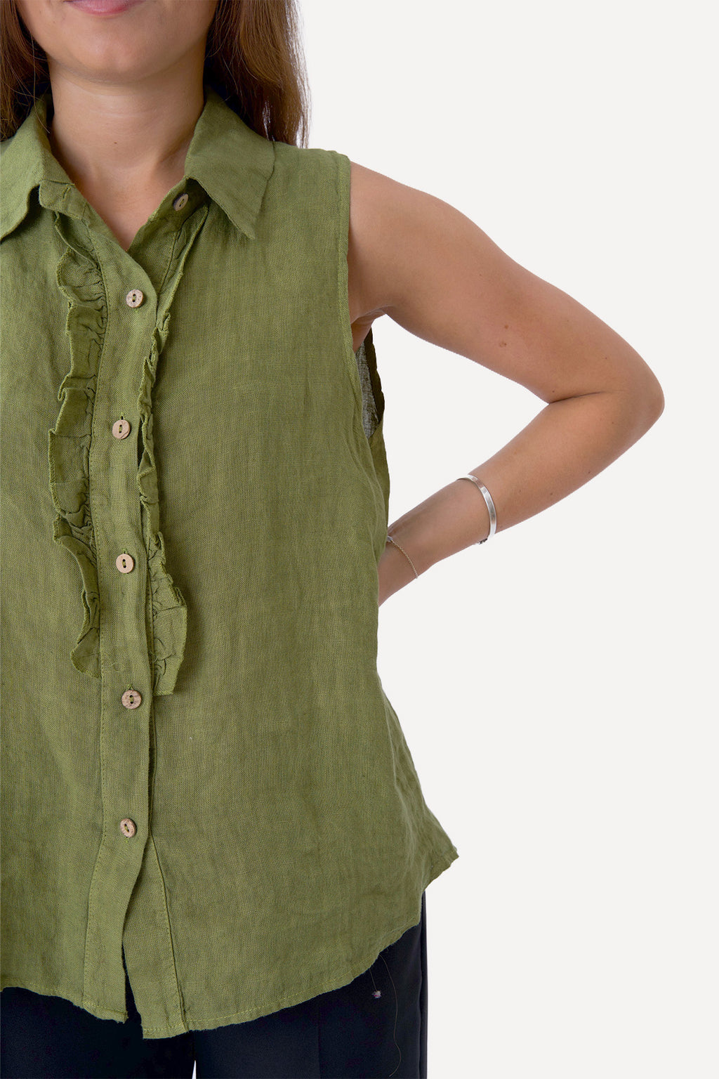 Mio Hør Top - Olive