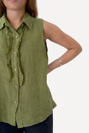 Mio Hør Top - Olive