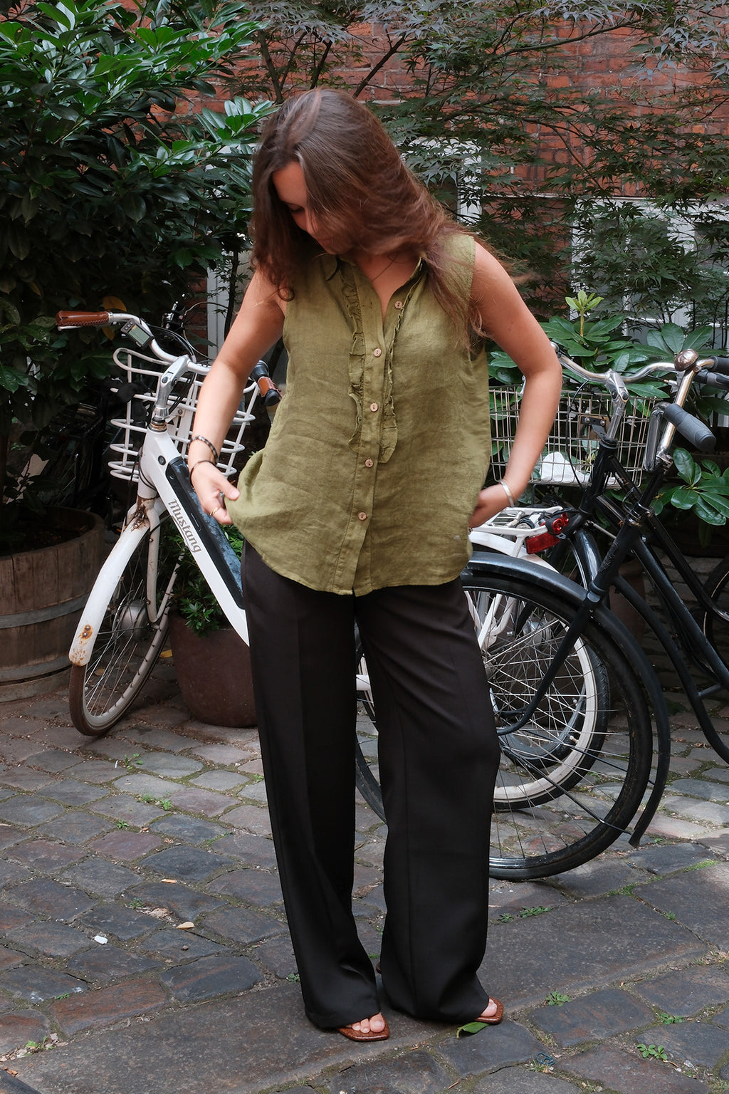 Mio Hør Top - Olive