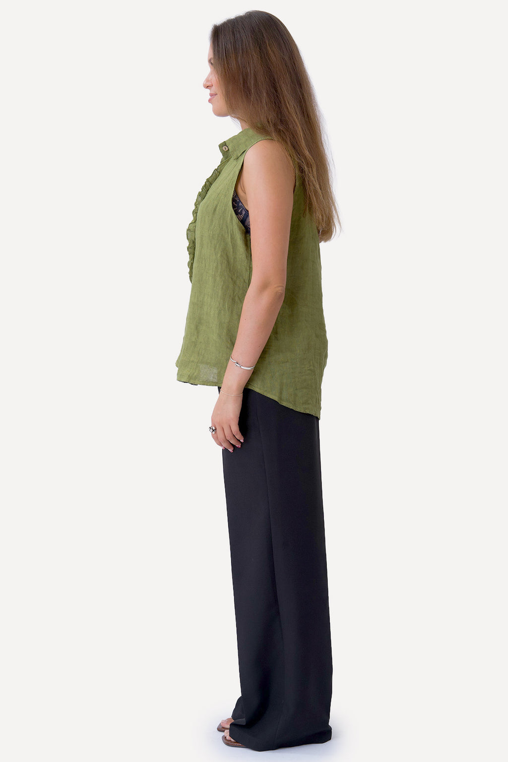 Mio Hør Top - Olive