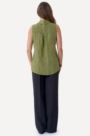 Mio Hør Top - Olive