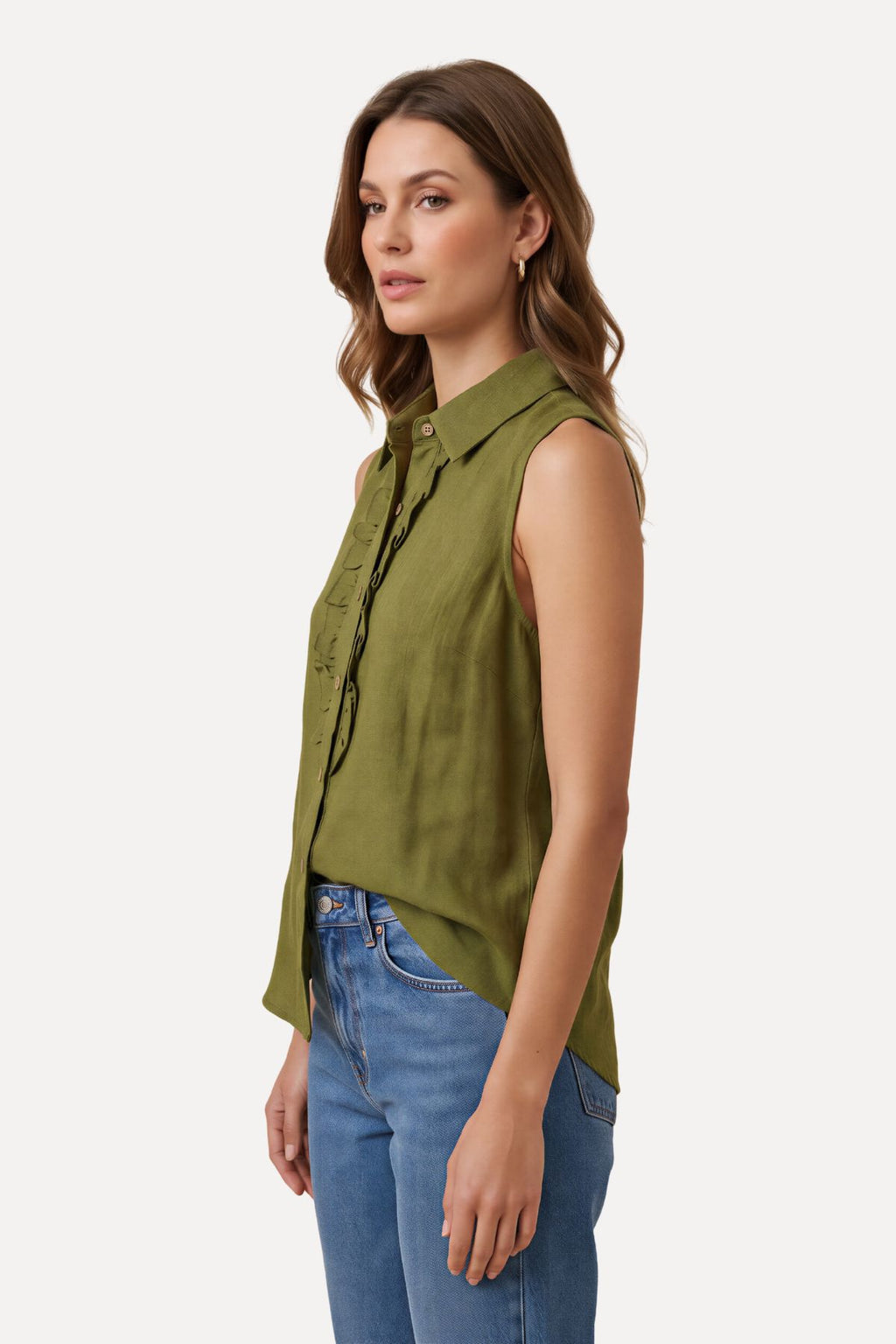 Mio Hør Top - Olive