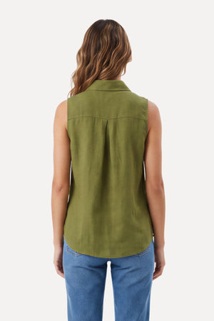Mio Hør Top - Olive