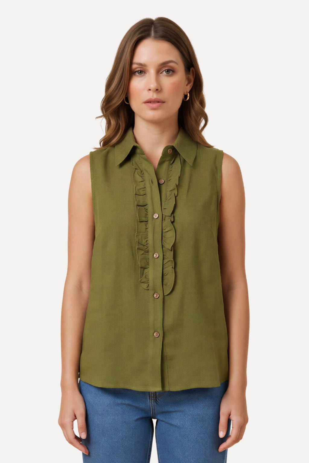 Mio Hør Top - Olive