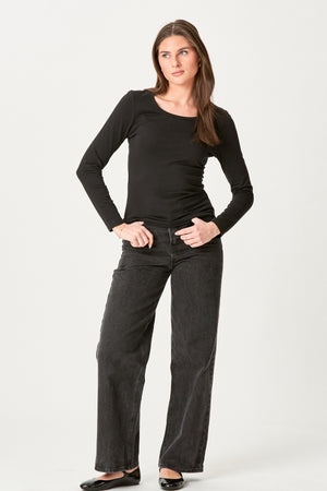 Basic langærmet T-shirt - Sort