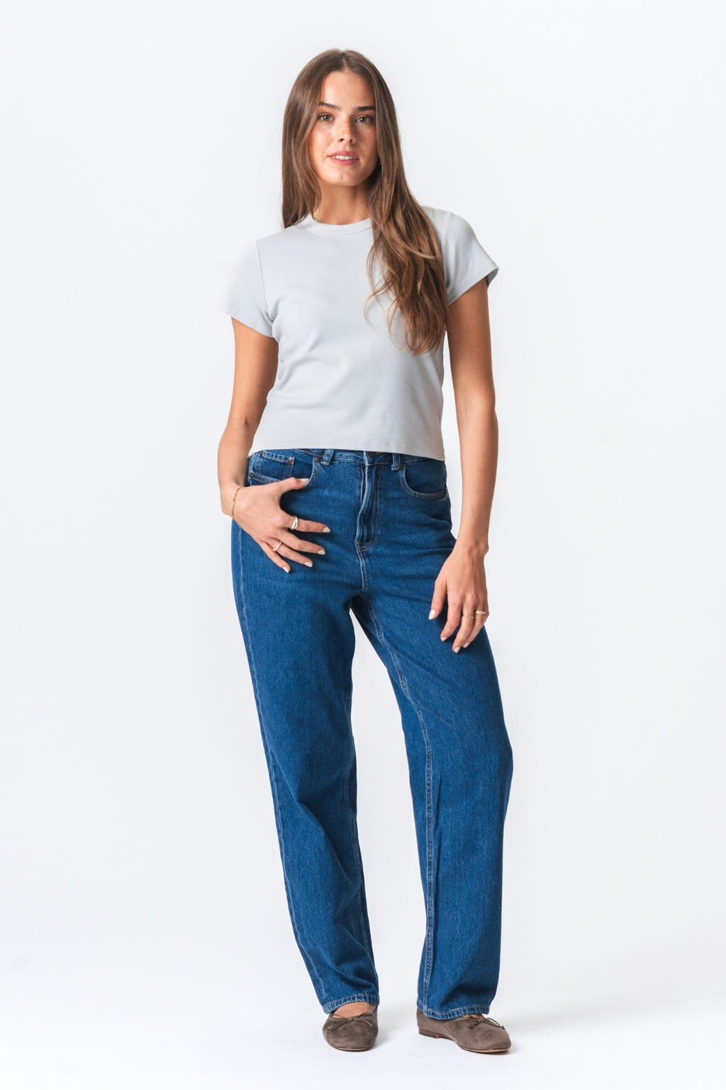 Emily Kort T-Shirt - Lys Grå