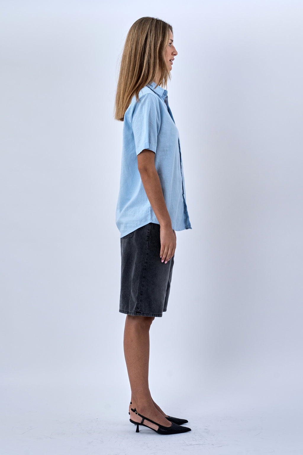 Kortærmet Hørskjorte - Lyseblå