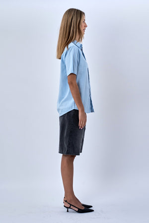 Kortærmet Hørskjorte - Lyseblå