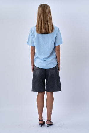 Kortærmet Hørskjorte - Lyseblå