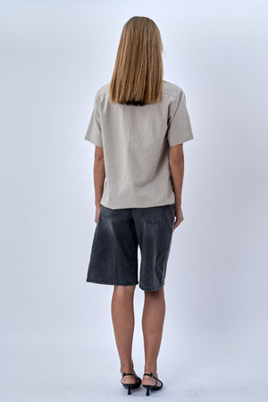 Kortærmet Hørskjorte - Sand