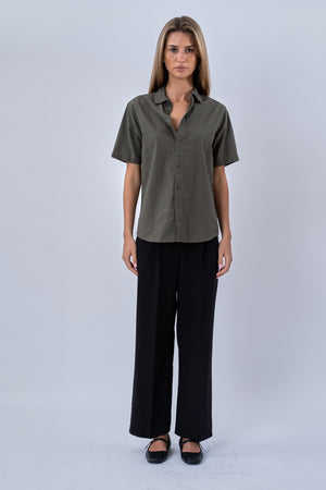 Kortærmet Hørskjorte - Army