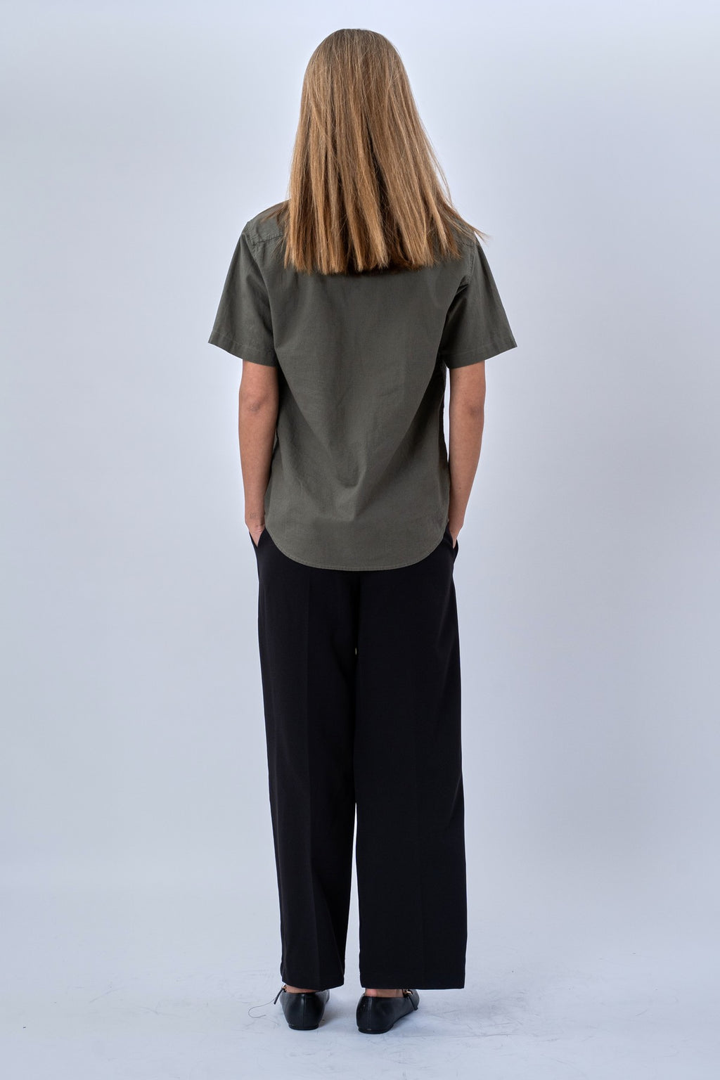 Kortærmet Hørskjorte - Army