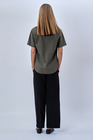 Kortærmet Hørskjorte - Army