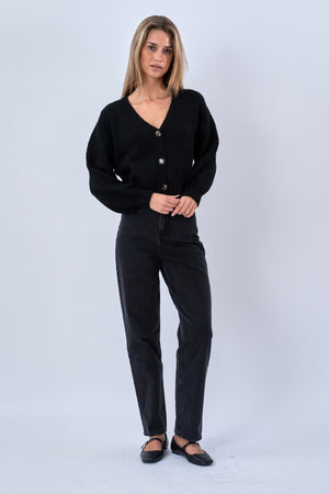 V-Neck Cardigan - Sort