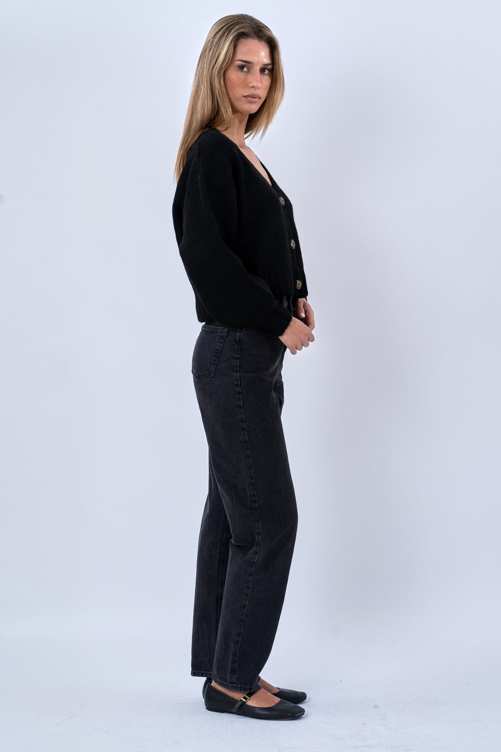 V-Neck Cardigan - Sort