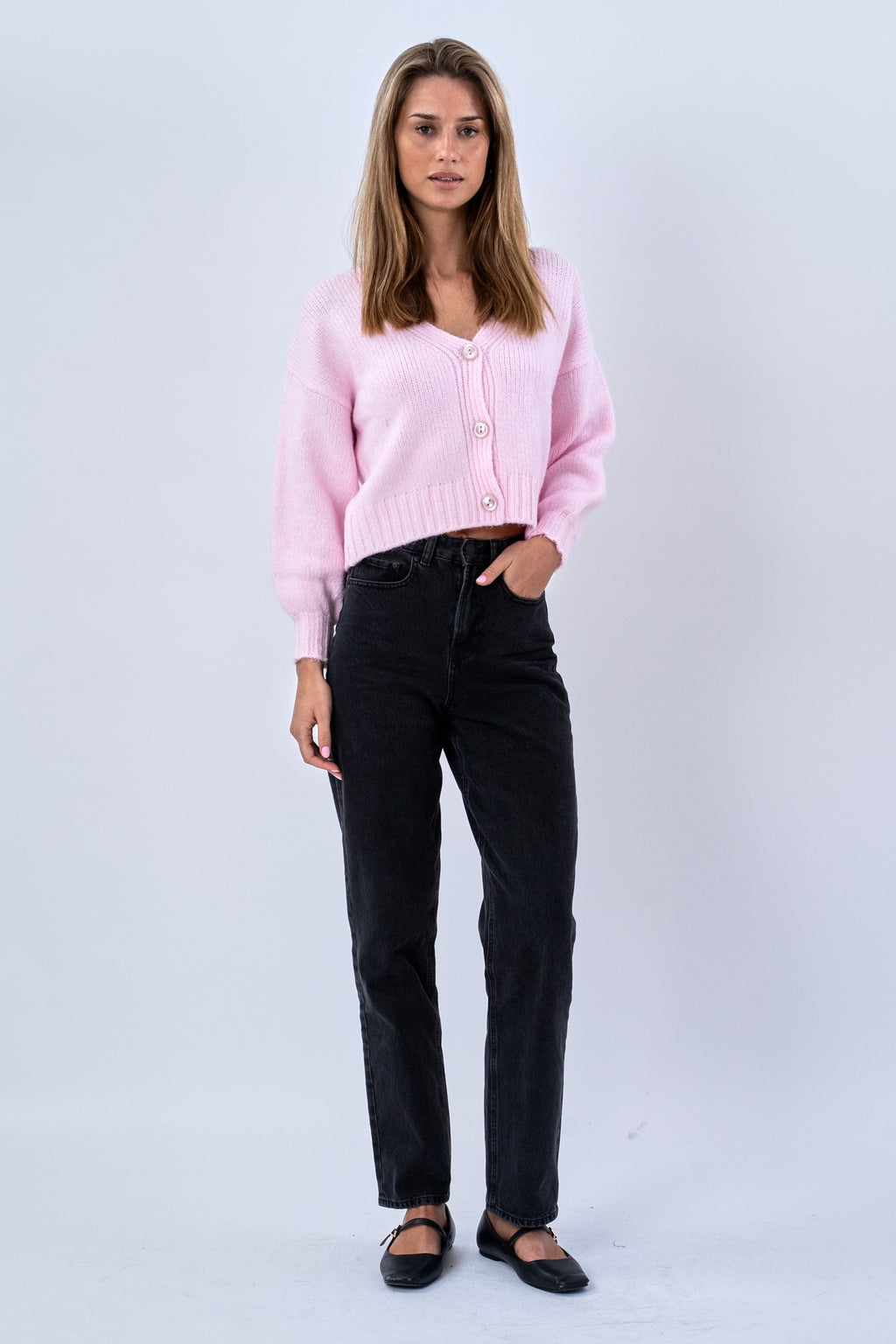 V-Neck Cardigan - Pink