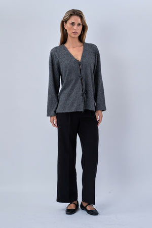 Ivy Tie Blouse Knit - Grå