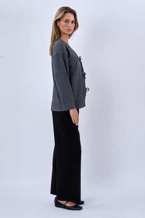 Ivy Tie Blouse Knit - Grå