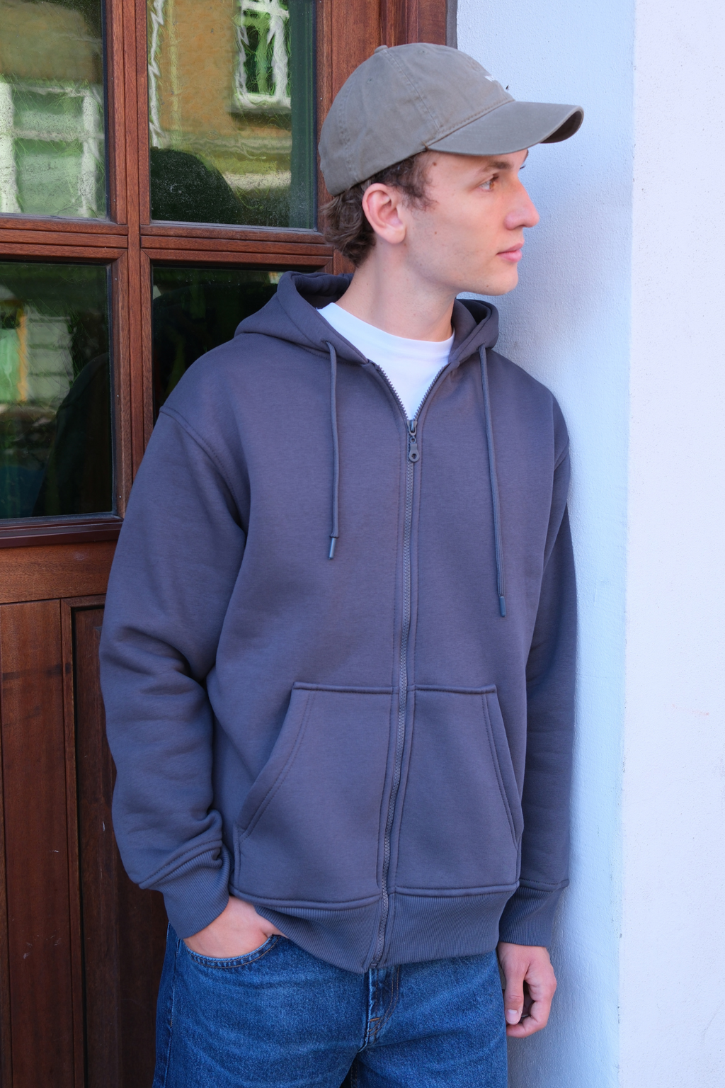Relaxed Zip Hoodie - Mørkegrå