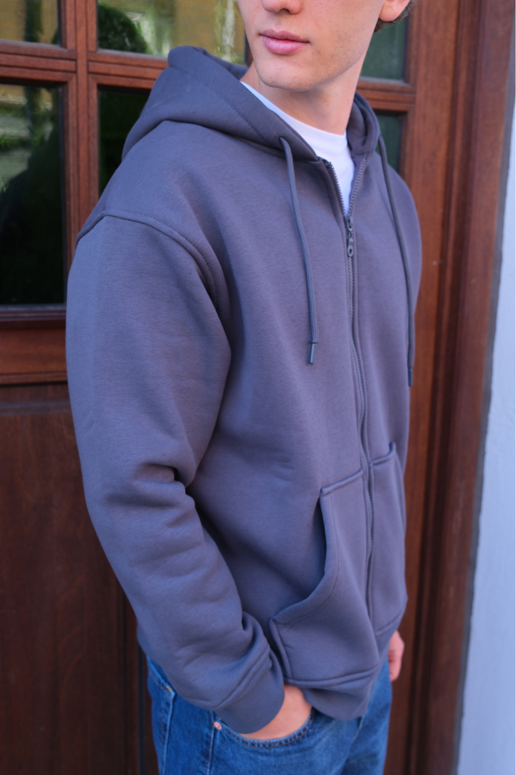 Relaxed Zip Hoodie - Mørkegrå