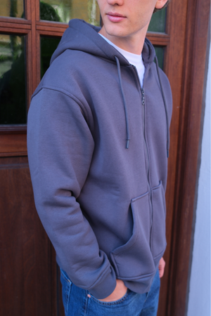 Relaxed Zip Hoodie - Mørkegrå
