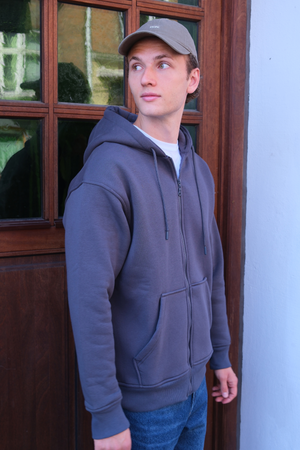 Relaxed Zip Hoodie - Mørkegrå
