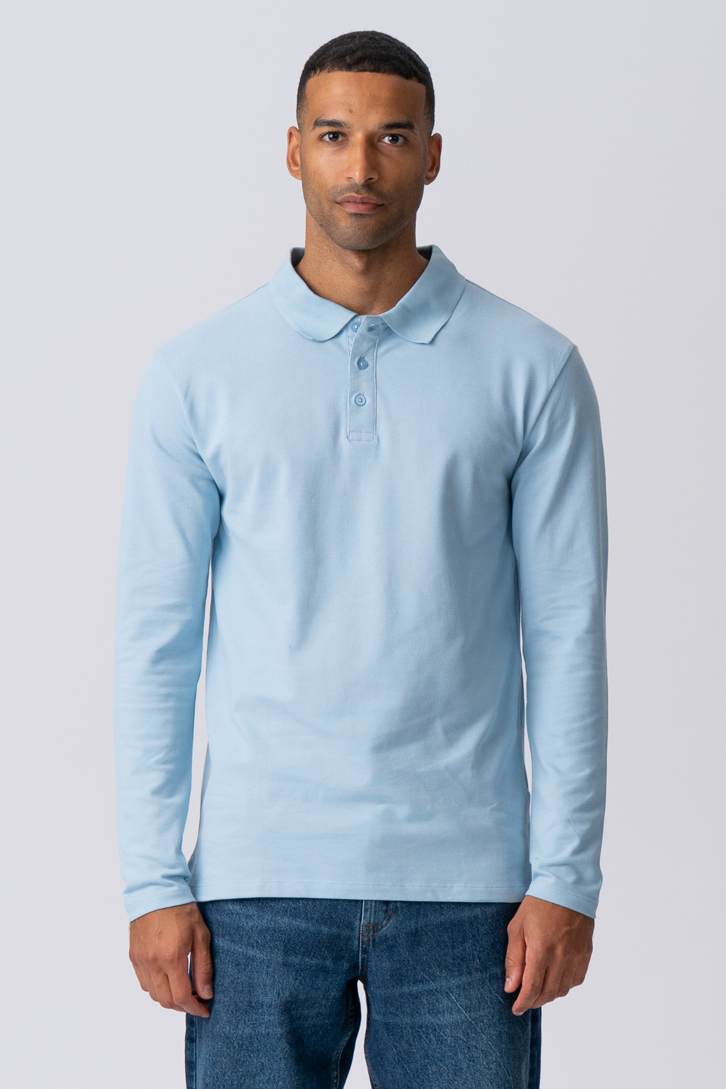 Muscle Langærmet Polo Shirt - Lyseblå