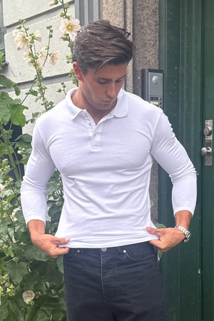 Muscle langærmet Polo Shirt - Hvid