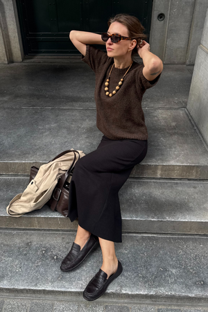 Aggia Kortærmet Strik Pullover - Sælbrun