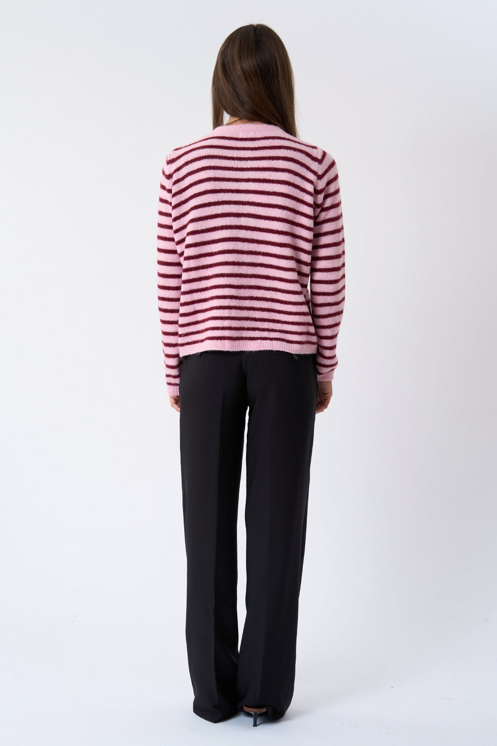 Crizette Stribet Strik Cardigan - Lyserød/Bordeaux