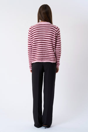 Crizette Stribet Strik Cardigan - Lyserød/Bordeaux