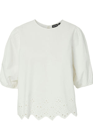 Salmina New Top - Cloud Dancer Broderi