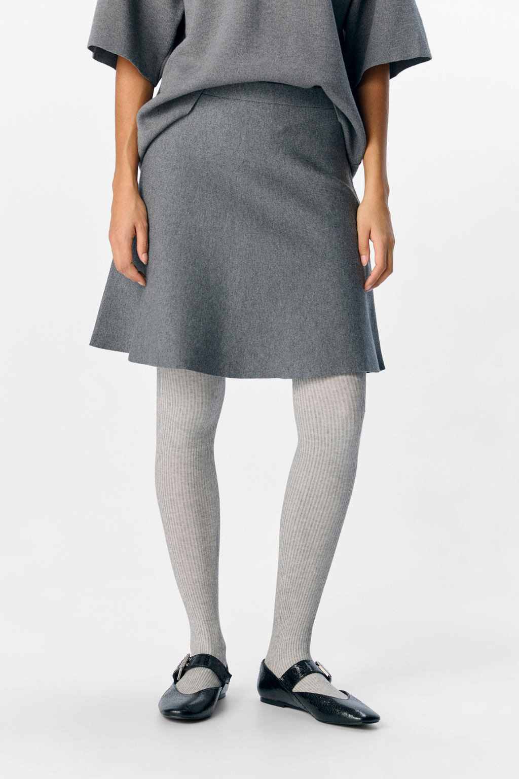 Reynard HW Kort Striknederdel - Medium Grå Melange