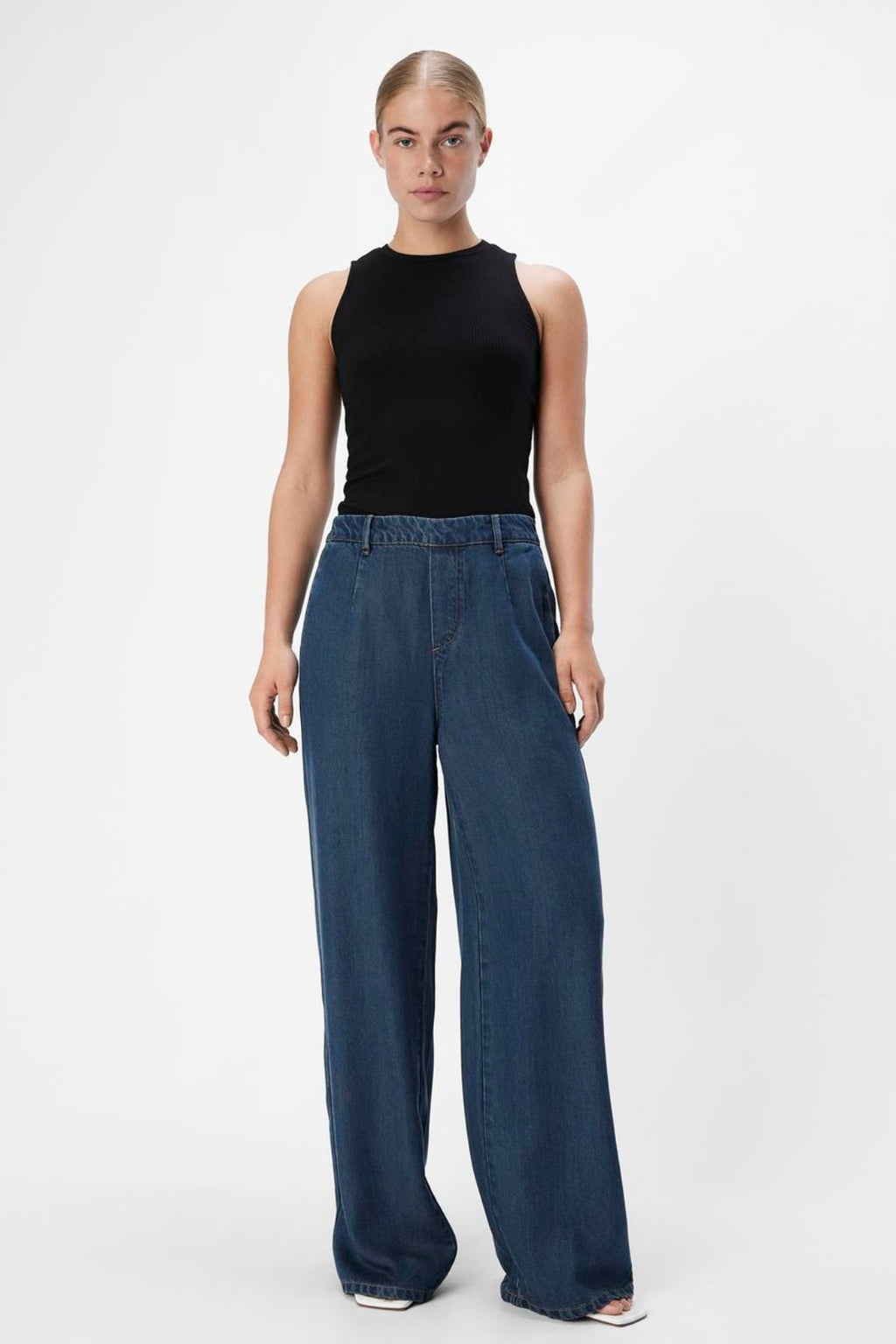 Frame Lisa Wide Pants - Mørkeblå Denim Rinse Wash