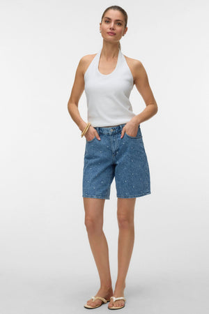 Tess Mr Long Denim Shorts - Medium Blue Denim - Heart