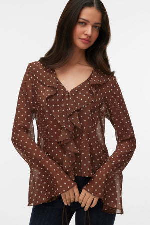 Willow Frill Top - Chocolate Martini: Snow White dot