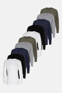 Basic Langærmet T-Shirt - Pakketilbud (9 stk.)