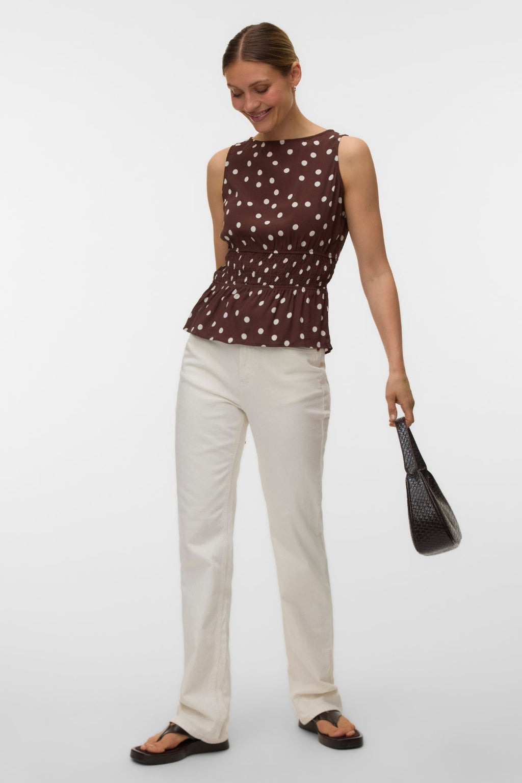 Elisa Smock Top - Chocolate Martini - Snow White Dot