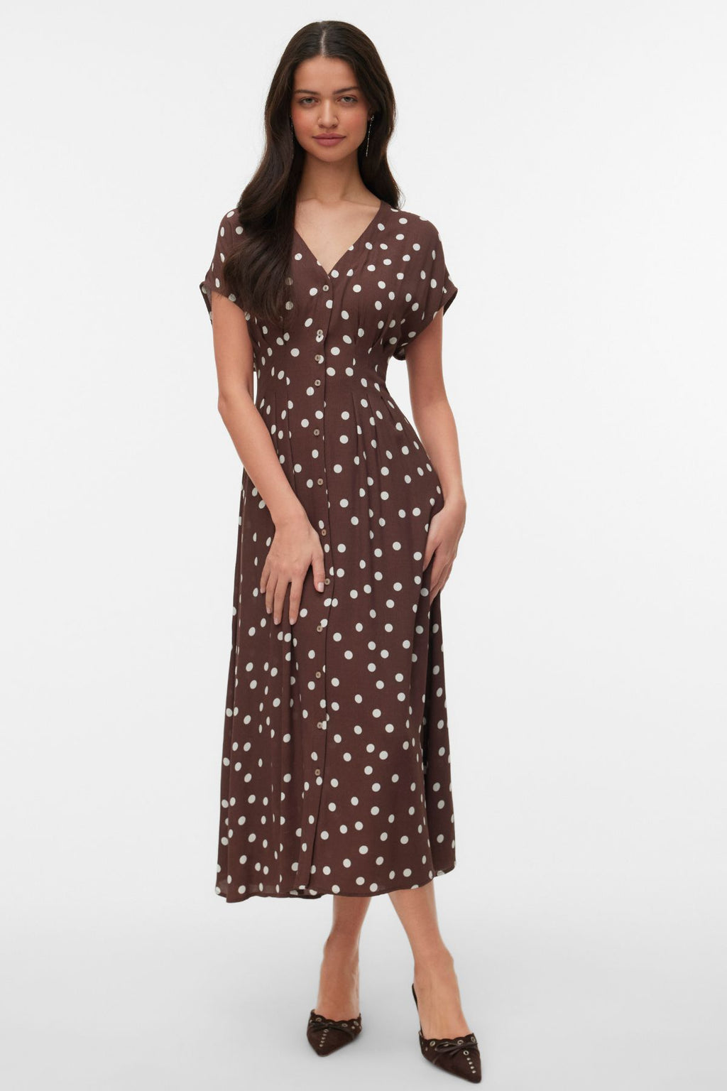 Elisa Pleat Skjortekjole - Chocolate Martini - Snow White Dot