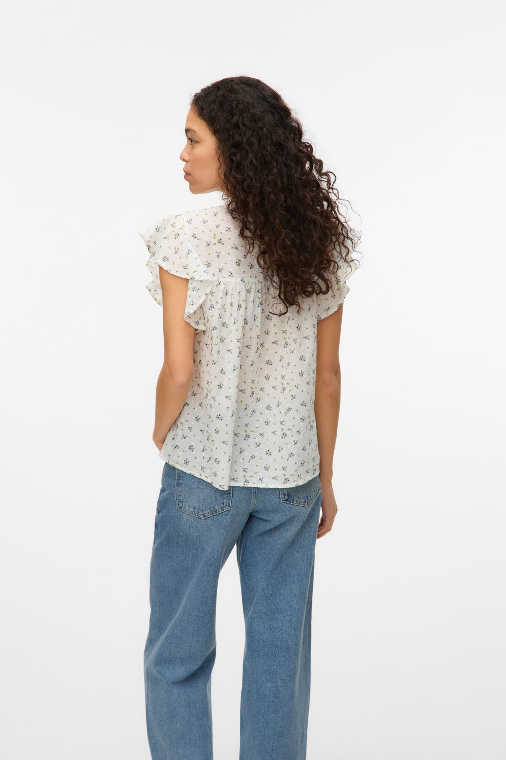 Vero Moda Trine Lace Top - Snow White Maguerite Blue Jasper