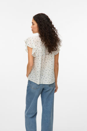 Vero Moda Trine Lace Top - Snow White Maguerite Blue Jasper