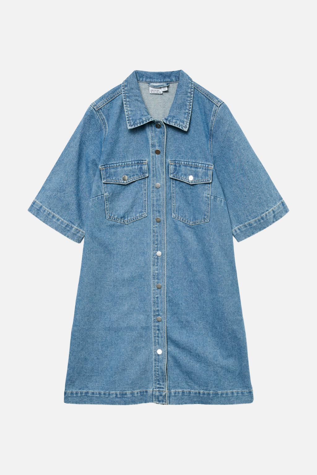 Fenja Kort Denim Kjole - Medium Blå Denim