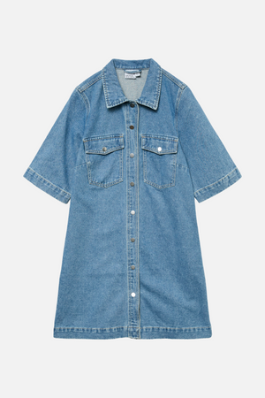 Fenja Kort Denim Kjole - Medium Blå Denim