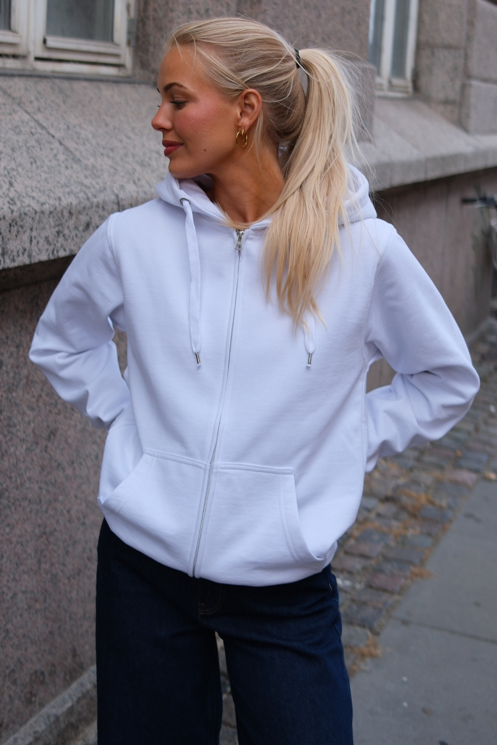 Basic Zip Hoodie - Hvid