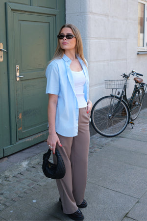 Kortærmet Hørskjorte - Lyseblå