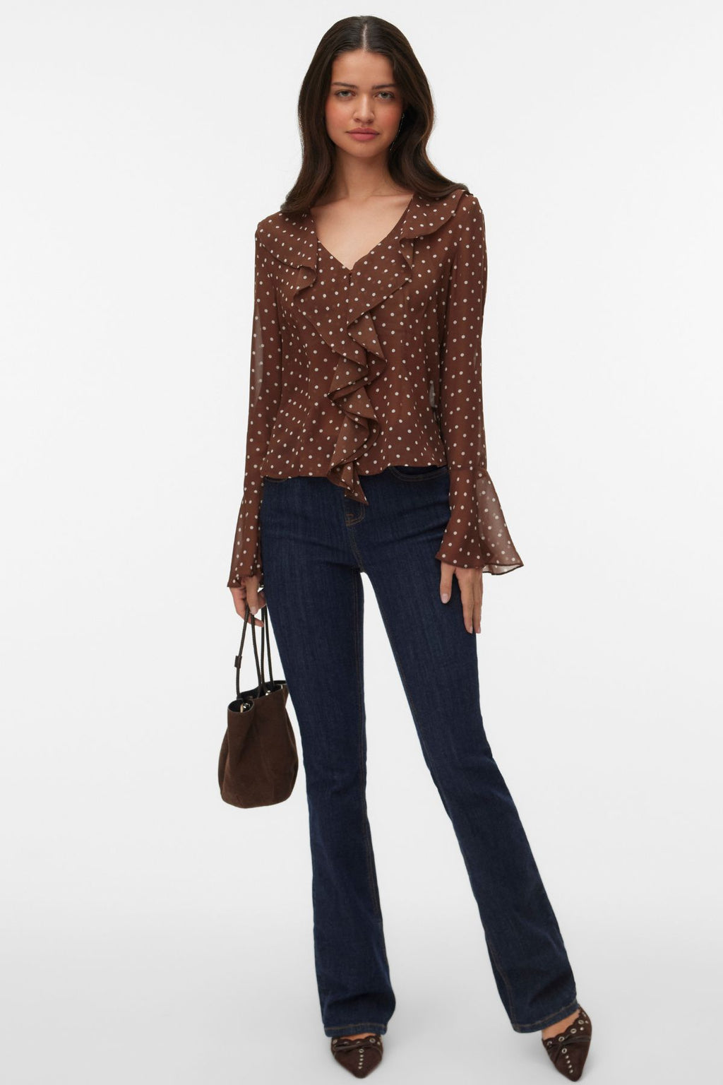 Willow Frill Top - Chocolate Martini: Snow White dot