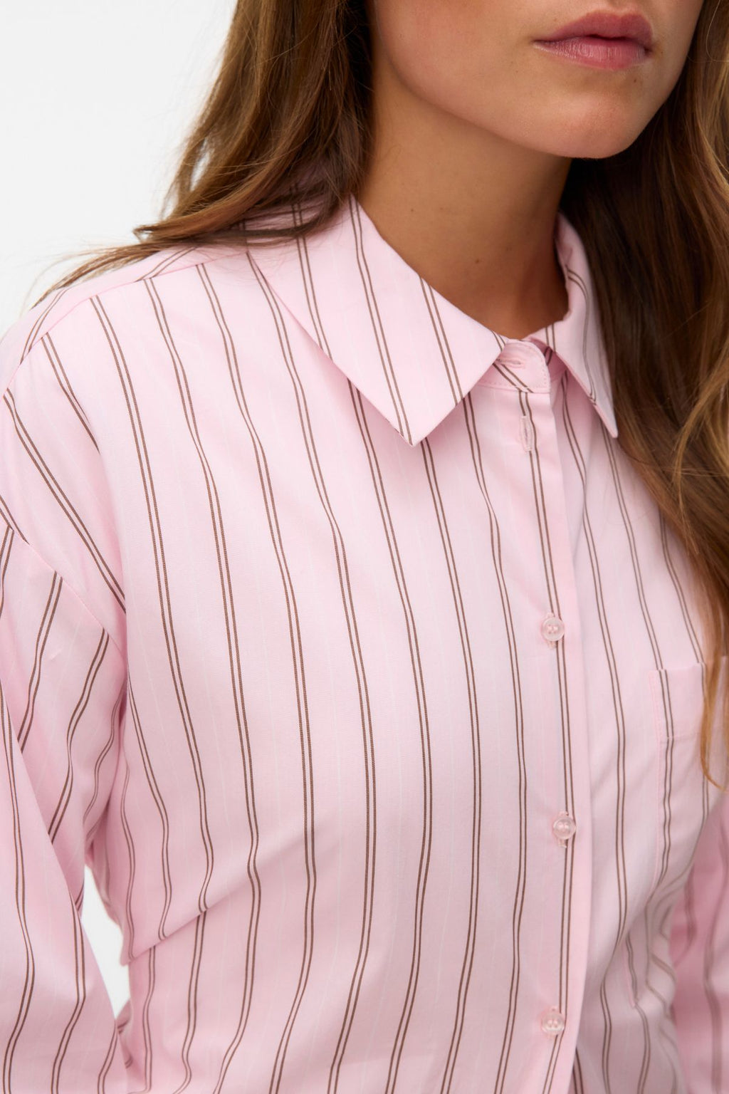 Gina Belt Shirt - Pink-A-Boo Stribet - Cocoa Brown/Snow White