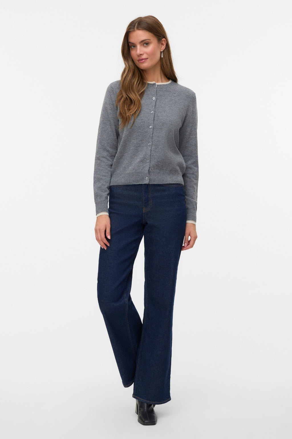 Vidunderlig O-Neck Cardigan - Medium Grey Melange m. Birch